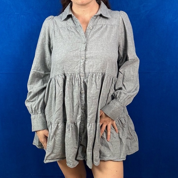 ZARA Gray Button-Up Tiered Dress - Picture 2 of 7
